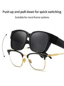 This Pair Of Large Frame Sunglasses Suitable For Nearsighted People Comes In Two Pairs, Unisex. The Leopard Print Frame Is Paired With Brown Lenses, And The Pure Black Frame Is Paired With Black Lenses, Exuding A Retro, Minimalist, And Classic Style. It Perfectly Blends Business And Casual Wear, Adding A Touch Of Elegance To Any Outfit. Simultaneously Adapting To Multiple Scenarios For Use - 彩色 - 查看 5