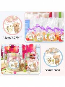 20/40 miếng dán giấy hình gấu dễ thương cuộn giấy tiết lộ giới tính đội bé trai đội bé gái miếng dán giấy màu xanh hồng miếng dán trang trí hình tròn tự dính thích hợp cho tiệc tiết lộ giới tính tiệc chào đón em bé, đồ dùng tiệc tùng, đồ trang trí tiệc chào đón em bé, đồ trang trí sinh nhật - Nhiều màu - Xem 2