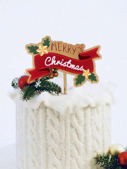 1pc,Flower Leaves Christmas Cake Decoration Accessories Acrylic Cake Stand Accessories Christmas Happy Cake Sign