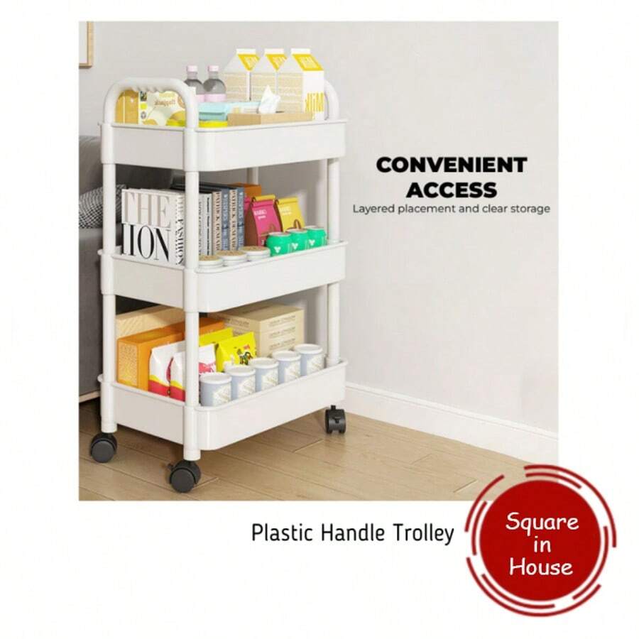 Small Cart Storage Rack, Living Room Floor Standing Children's Toy Snack Rack, Household Movable Multi-Layer Storage Rack - White - View 1