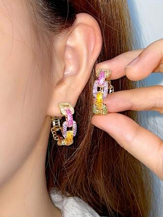 1 paire de boucles d'oreilles géométriques colorées, élégantes et à la mode pour les femmes. Bijoux pour dîner, jolies boucles d'oreilles en forme de cercle pour les femmes