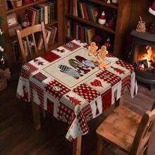 1pc Rectangular Tablecloth, Christmas Themed Tablecloth Collection With Reindeer, Gingerbread Man, Snowman And Other Patterns, Creates Holiday Atmosphere, Suitable For Daily Home, Living Room, Dining Room, Christmas-Themed Events