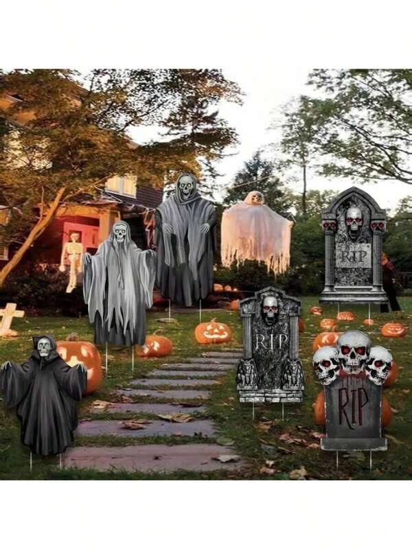 6pcsTombstone Halloween Graveyard Decorations Outdoor, 6 Pack Extra Large Scary Halloween Tombstone Headstone RIP Waterproof Yard Sign Decorations Outdoor Cemetery Lawn Party Decorations Home Decor Halloween Decor Fall Decor Room Decor