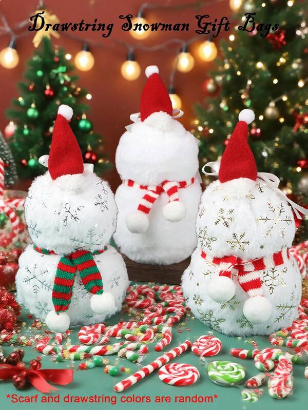 1pc Cute Christmas Drawstring Plush Snowman Candy Bag,Christmas Drawstring Snowman Gift Bag,White/Golden/Silver Snow Pattern Design,For Christmas Decor, Christmas Tree Decor,Candy Bags, Gift Bags, Sweet Bags,Party Bags,Christmas Gifts,Party Bag Fillers,Snack Bags,Camping Essential,Christmas Gift Bag,Christmas Party,Christmas Craft,Xmas Gifts,Christmas Eve Box Fillers,Christmas Eve Box