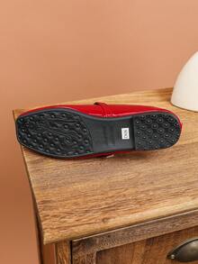 女士时尚方头一脚蹬红色鞋，休闲办公室百搭平底鞋，适合春夏户外穿着，高端优雅玛丽珍芭蕾平底鞋，适合派对、婚礼穿着 - 紅色 - 查看 6