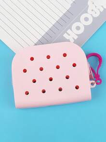 1个时尚硅胶迷你零钱包，卡通硅胶袋，带孔可DIY拆卸可爱收纳袋，镂空设计，轻便拉链零钱包，耐用，无内衬，易于擦拭清洁，珠宝收纳配件，适合存放鞋子、珠宝、手表、硬币，是返校、日常通勤和送礼的理想之选，可爱萌趣 - 彩色 - 查看 12