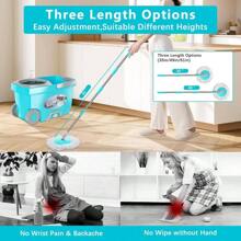FunClean Spin Mop And Bucket, Mop And Bucket With Wringer Set For Home, 360 Spinning Mopping Floor Cleaning Tool With 6 Microfiber Replacement Head Refills, 61" Extended Handle, 2X Wheel - Blue