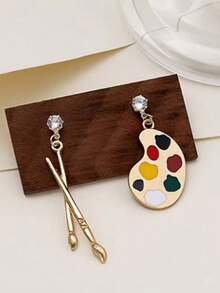 珠宝夸张个性不对称耳环画家画笔调色板滴独特艺术家老师小姐为艺术家 - 彩色 - 查看 1