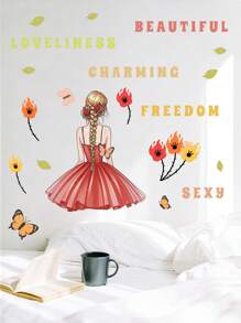 1 套梦幻蝴蝶女孩、仙女月亮蝴蝶花装饰墙贴，适用于卧室、玄关、家居，PVC 防水材料