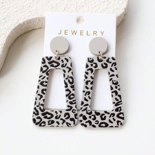 1 Pair Women's Dangle Earrings, Retro Leopard Print Rectangle Gray Acrylic Earrings With Ceramic Texture, Cute & Elegant For Daily, Party, Holiday, Gift