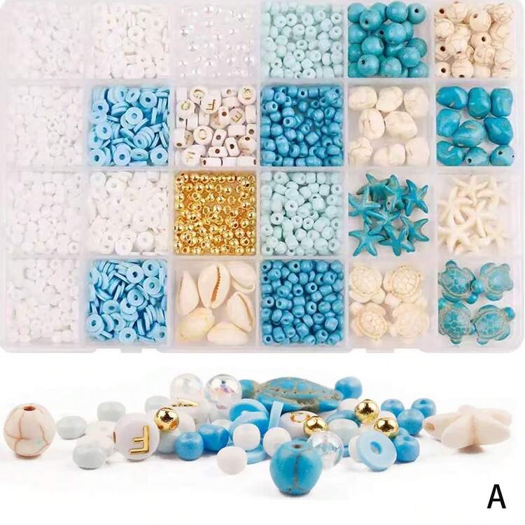 1 Box Ocean Themed Beading Set, Summer Holiday Style Friendship Bracelet Making Kit, Clay Beads Set For Jewelry Making DIY - Bracelets, Necklaces, Earrings, Craft Gifts - Multicolor - View 7