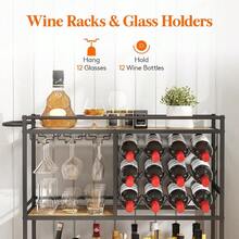 Drink Trolley 3 Tier Bar Cart With Lockable Wheels 12 Wine Rack And 3 Rows Glass Holders Kitchen Serving Cocktail Alcohol Trolley For Dining Livingroom 80.2 X 33.2 X 86 Cm Rustic Brown - RusticBrown - View 6