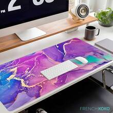 French KOKO Desk, Large Desk Pad Large Mouse Pad Cute Desk Accessories Home Office Essentials XL Desk Desk Pad Keyboard Mouse Desk Pads On Top Of Desks Computer Pink Floral Women Girls - Màu tím cẩm thạch - Xem 3