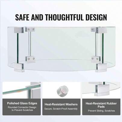 KOMHTOM Windschutz für Gasfeuerstellen, 66 x 15,2 cm, klarer, gehärteter Windschutz für Feuerstellen, 0,24 Zoll dicker Glasschutz, Glasplatte mit Halterung und Füßen, winddicht, für Treffen im Freien am Fluss, im Garten, auf dem Balkon oder bei Partys, einfach zu montieren