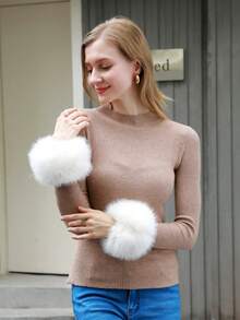 1 Pair Women's Casual Elegant Faux Fur Wrist Cuffs, Suitable For Outdoor, Wedding, Party, Casual Outfit, Winter
