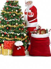 红色/绿色/粉色/黑色天鹅绒圣诞老人礼品袋带抽绳 - 圣诞树主题大号圣诞老人礼物袋 - 1 件 - 彩色 - 查看 3