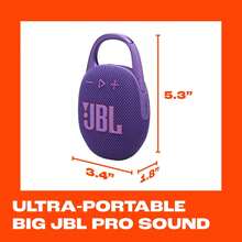 JBL Clip 5 - 超便携、防水防尘蓝牙音箱，强劲低音，专业级音质，集成登山扣，播放时间长达12小时 - 紫色 - 查看 4