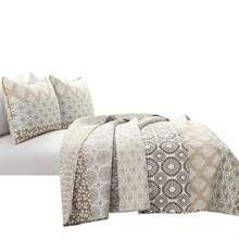 Lush Decor Bohemian Stripe Reversible Cotton Quilt Set, 3 Piece Set, Full/ Queen, Neutral & Multi - Striped Bedding Set - Brown Quilts Queen Size - Boho Decor - Neutral/Multi - View 8