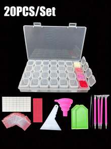 28 Compartments Plastic Organizer And Diamond Painting Tools Accessories Set Combination 5D DIY Diamond Embroidery Mosaic Tools Kit Diamond Pen 3/6/9 Heads Diamond Tray Adhesive Fixing Diamond Corrector - Clear - View 4