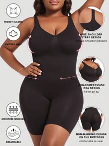 1 pièce Combinaison sans couture mincissante pour femme grande taille, body noir sculptant qui met en valeur le buste, contrôle du ventre, body taille haute