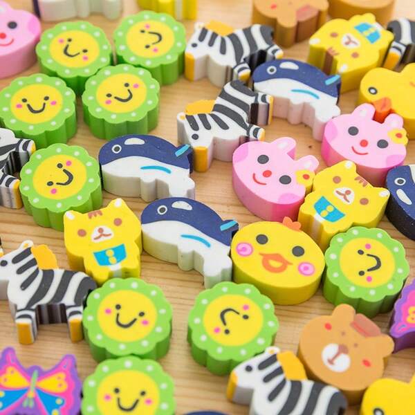 20 piezas-40 piezas Bolsa ciega de goma de borrar con diseños de dibujos animados creativos, goma de borrar con diseños de animales, goma de borrar para escuela primaria, set de artículos de papelería para estudiar, regalos
