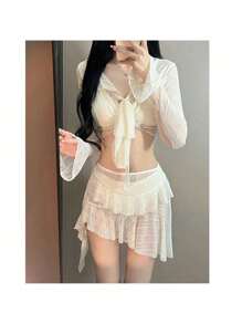 Garment Beads - La falda de color blanco cremoso (conjunto de cuatro piezas) se ha alargado. - Ver 3