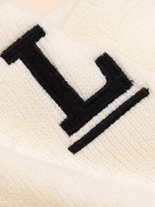 1pc Children's Personalized Design Capital Letter Pattern Embroidered Beanie, Minimalist Solid Color Soft Warm Fashionable Cold-Proof Accessory Knit Hat Suitable For Autumn, Winter Daily Outings, Outdoor Warmth, Student School Use - White - View 5