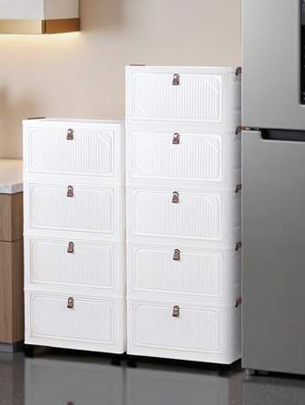 1 stuk (38 cm/14,9 inch) - (48 cm/18,9 inch) brede opvouwbare opbergkast, opbergdoos voor kledingkast, draagbare kledingkast met klapdeksel, 1-5 selecteerbare lagen, verdikte opbergkast met dubbele deur en wielen, opbergrek voor thuisgebruik zonder montage, organizer voor kleding en speelgoed, opvouwbare opbergkast van kunststof