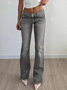 Quần jeans nữ dáng ôm, cạp cao, cài nút, màu denim wash, kiểu dáng thanh lịch cổ điển, phong cách tối giản, gợi cảm và đa năng. - Màu Xám nhạt - Xem 7