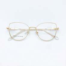Women's Metal Cat Eye Glasses Frame, FASHION Model - Gold - View 3