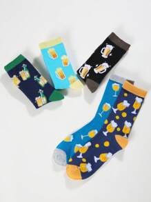 5 Pairs Of Men's Beer-Patterned Mid-Calf Sock Sets Are Suitable For Use All Year Round