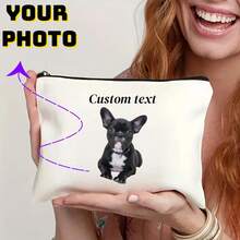 A Two Pieces Personalized Custom Dog Photo Tote Bag And Makeup Bag Set. A Cute Dog-Themed Gift. A Small Travel Makeup Bag Suitable For Pet Lovers. A Zipper Bag Suitable For Teenagers, Daughters And Sisters. An Interesting Pet Gift. A Decorative Makeup Storage Bag For Birthdays And Christmas. Makeup Storage Bag. , Valentine's Day