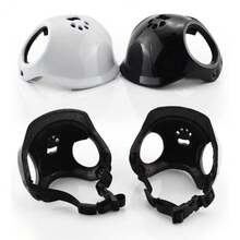 Cascos para mascotas perros con agujeros para las orejas, casco de seguridad ajustable para motocicleta de mascotas, casco de locomotora para mascotas, accesorios elegantes para perros