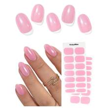 Semi Cured Gel Nail Strips (Chrome Carmine Red), 30 Pcs Gel Nail Wraps - 鍍鉻透明粉紅色 - 查看 1