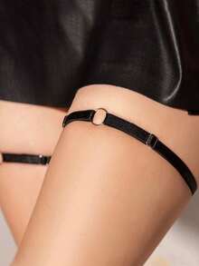 2件装女士可调节黑色涤纶弹力吊袜带，朋克风大腿吊带袜腿带 - 黑色 - 查看 4