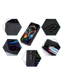 Gamepad Pattern Printed Backpack Three Pieces Set (Single-Layer Backpack + Shoulder Strap Round Lunch Bag + Single-Layer Pencil Bag) - Black - View 6