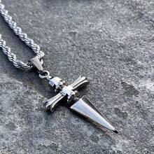 Men's Punk Style Fashion Cross Pendant, Stainless Steel Gothic Chain Necklace, Men's Necklace, Two Colors Optional - silvery - View 5