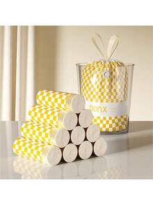 1 Roll Of 15pcs Yellow Plaid Trash Bags, Thick Leak-Proof Large Size Garbage Bags For Kitchen, Bathroom, Living Room, Portable With Drawstring