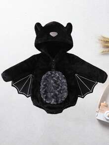 Bat Costume For Baby Boy Girl Halloween Costumes Warm Hooded Bat Outfit Baby Halloween Clothes 3 6 12 18Months - Black - View 3