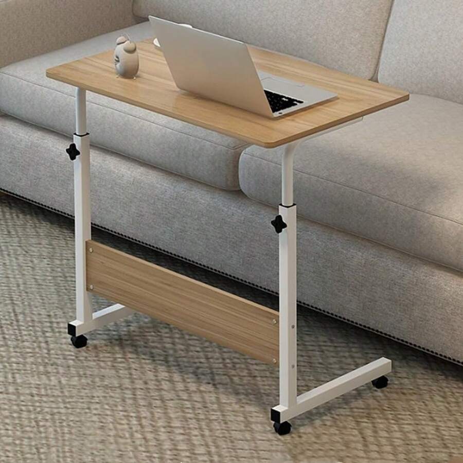 Lislark 60 * 40 Cm Laptop Table With Wheels, For Sofa Or Bed, Mobile Desk, (68-88)Cm Standing Height Adjustable Computer Desk, Portable Side Table, Bed Table, Sofa Table, End Table For Reading Eating - Walnut - View 1