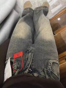 Pantalones vaqueros de pierna ancha drapeados retro de mujer de cintura alta sueltos que se arrastran rectos 100 pantalones finos y altos Talla pequeña La talla es pequeña, se recomienda pedir una más grande - Azul - Ver 4