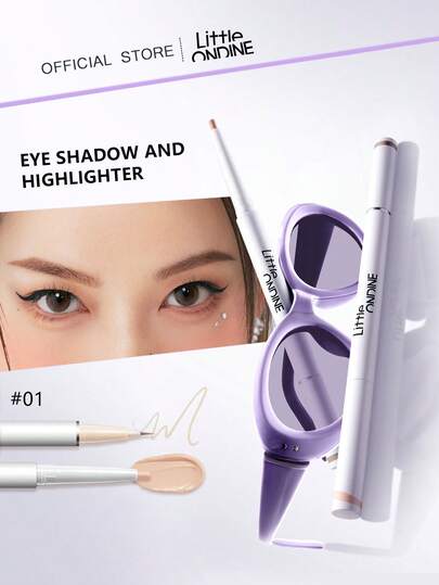 Little Ondine 01 Eyeshadow & Highlighter Palette, Pearlescent Shimmer, Greige Rose, Lightweight Luminous Finish, Soft Focus Brightening, Single Swipe Pigment, Suitable For Sensitive Eyes, Enhances Monolids, Illuminates Under Eyes, 0.35g + 0.2g / 0.02oz