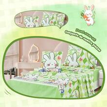 Conjunto de Sabanas Infantiles Individual 100x200cm | Pack 4 Piezas: Sabana Ajustable, Plana, Funda de Almohada + Cojín Decorativo | Estampado Colorido Infantil Suave y Caliente | Ideal para Cuna, Camita o Cama Infantil | Confort y Estilo para Niños - 06 verde - Ver 2