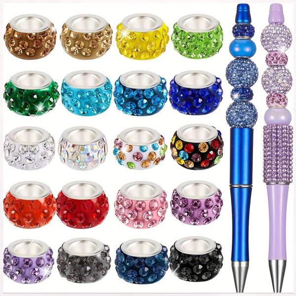 10/20/30/50/100 pièces Perles de verre à gros trou de couleurs assorties, conviennent pour la fabrication de bijoux DIY, la décoration de stylos, les pendentifs, les accessoires d'artisanat