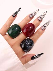 3pcs/Set Vintage Resin Ring Set In Beige And Brown, Elegant Accessory Gift For Friends - Multicolor - View 19