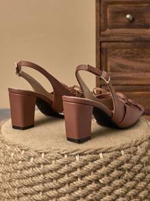 1 Pair Women's Square Toe Backless Buckle High Heel Shoes, Sexy Fashion Model Runway 7CM Chunky Heel Pumps, Suitable For Wedding, Party, Formal Occasions