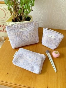 1 PC Pinkish-Purple Jungle Flowers Make Up Bag, Fashionable And Casual Large Capacity Portable Zipper Makeup Bags, Travel And Vacation Essentials Cosmetic Bags For Sanitary Napkins, Pouch Pads, Wired Earphones, Earpods, Headphones, Charger, Lipsticks, Cosmetics, Perfume, Skin Care And Beauty Products, Home Decor, For Mom, Women, Nurses, Students,Christmas Gifts,Pouch,Travel,Gifts For Women Travel Essential,Pouch,Clutch / Small Handbag, Makeup Organizer,Makeup Organize,Pouch,Brush Holder,Mini Pouch,Large Capacity Pouch