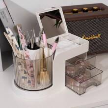 1pc New Multifunctional Rotating Storage Box, Convenient Push-Pull Design Suitable For Nail Tools, Nail Accessories, Stationery Organization