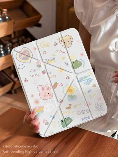 适用于 iPad 10/9/11 2025 的双面高清印花可爱卡通动物平板电脑保护套，透明亚克力后盖，2026 新款，自动唤醒/睡眠，多角度支撑带笔槽，办公学习必备，非磁性保护套，2026 新年礼物。