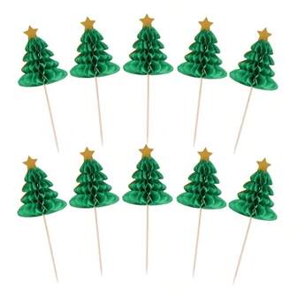 5/10/20 Pcs Set, Christmas Honeycomb Cocktail Picks, Christmas Tree Shaped Bamboo Skewers, Cake & Fruit Picks, Party Decorations, Party Supplies, Holiday Decorations, Holiday Supplies, Tabletop Decor